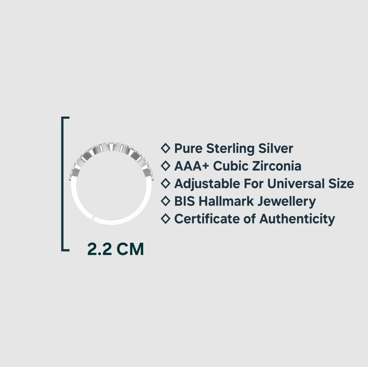 Pure 925 Sterling Silver Ring for Woman | Adjustable Band Ring | Sterling Silver Cubic Zirconia Rhodium Plated Ring