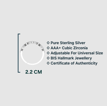 Pure 925 Sterling Silver Ring for Woman | Adjustable Band Ring | Sterling Silver Cubic Zirconia Rhodium Plated Ring