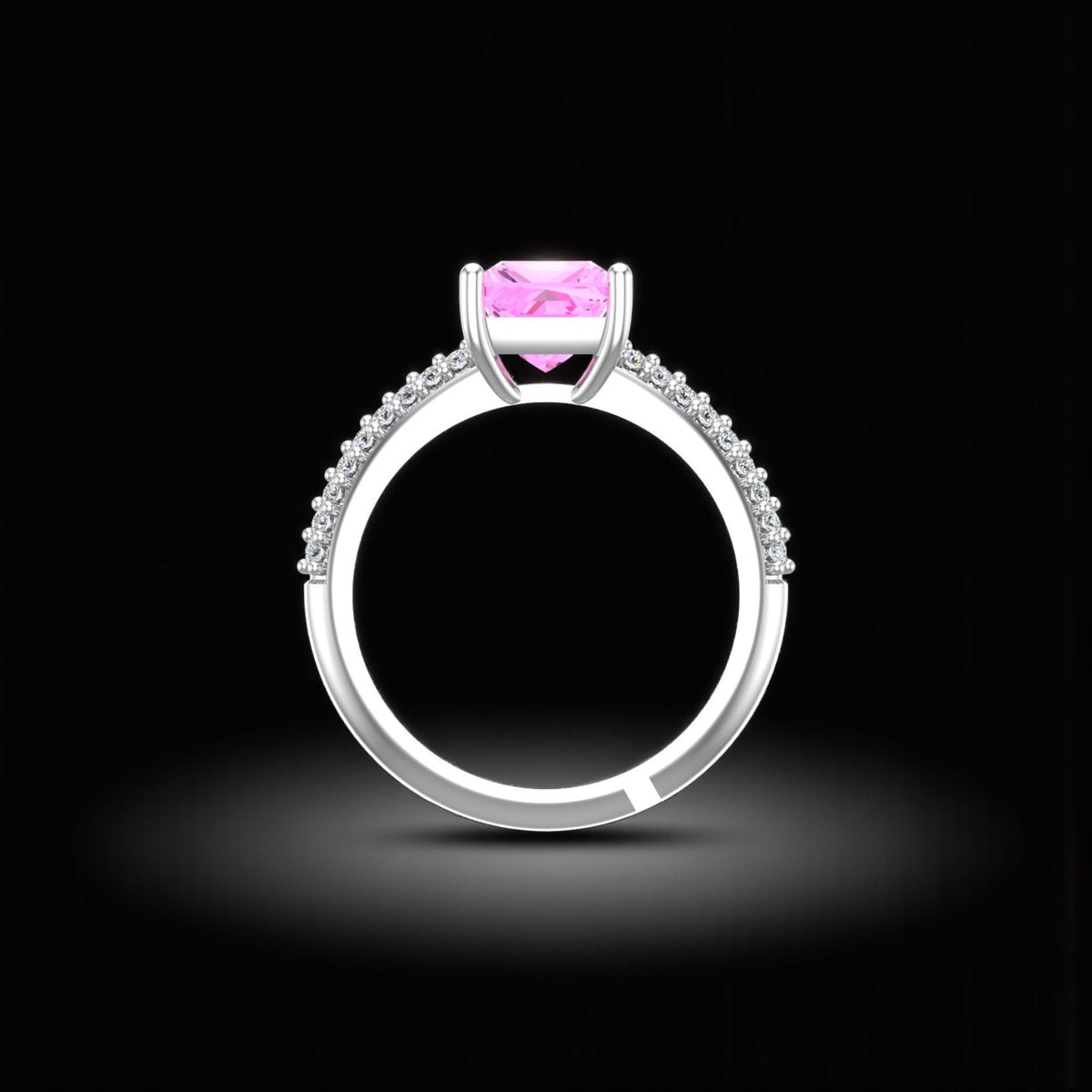 Pure 925 Sterling Silver Ring for Women | Adjustable Squares Pink Zircon Rhodium Plated Ring