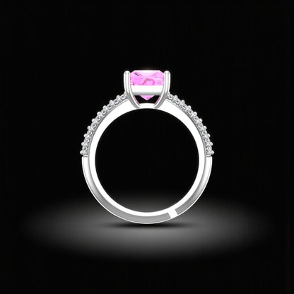 Pure 925 Sterling Silver Ring for Women | Adjustable Squares Pink Zircon Rhodium Plated Ring