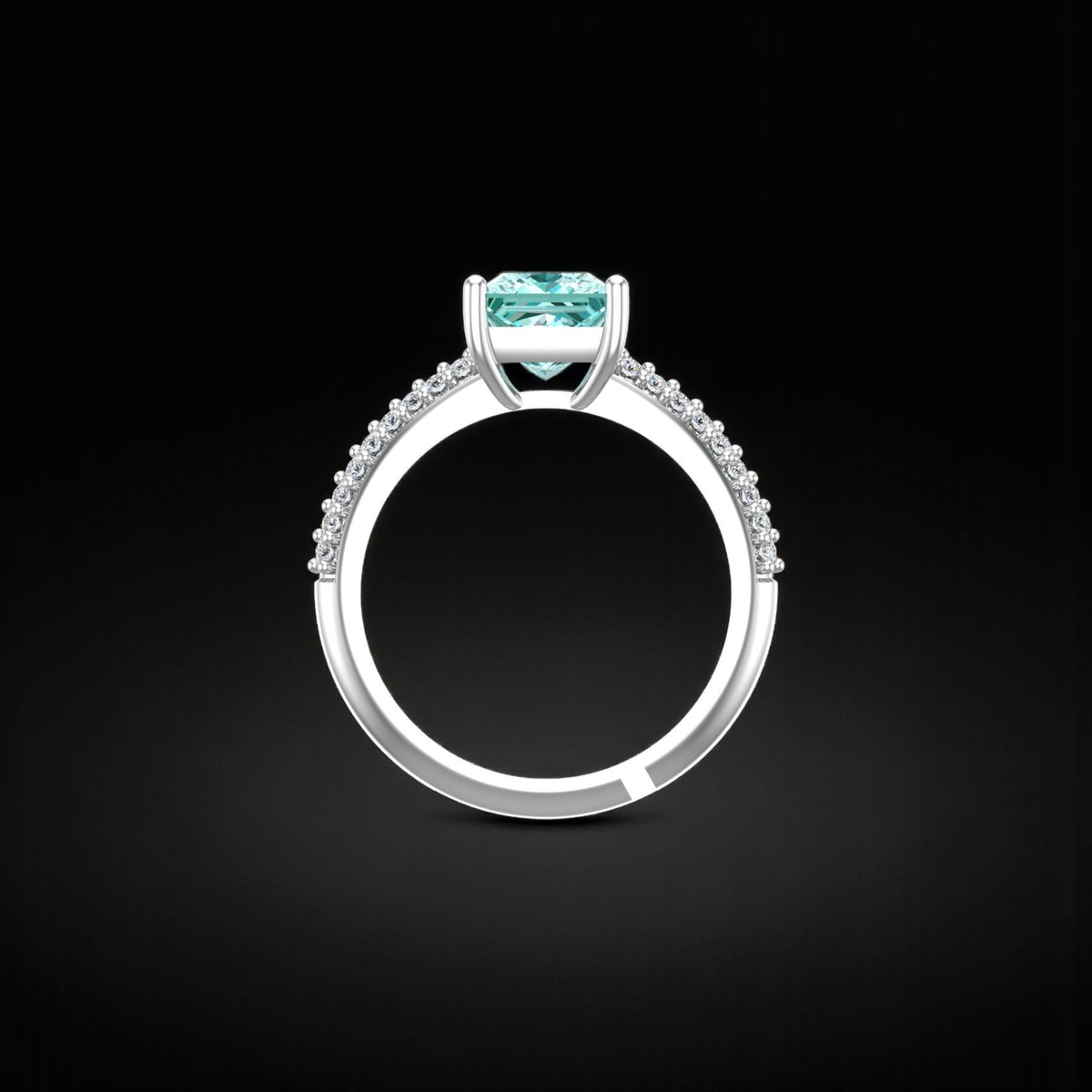Pure 925 Sterling Silver Ring for Woman | Adjustable Square Forest Green Zirconia Rhodium Plated Ring