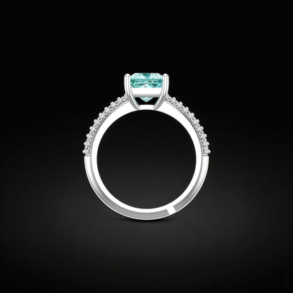 Pure 925 Sterling Silver Ring for Woman | Adjustable Square Forest Green Zirconia Rhodium Plated Ring