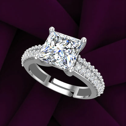 Pure 925 Sterling Silver Ring for Women | Adjustable Rhodium Plated 6/6MM AAA+ Square Zirconia Ring