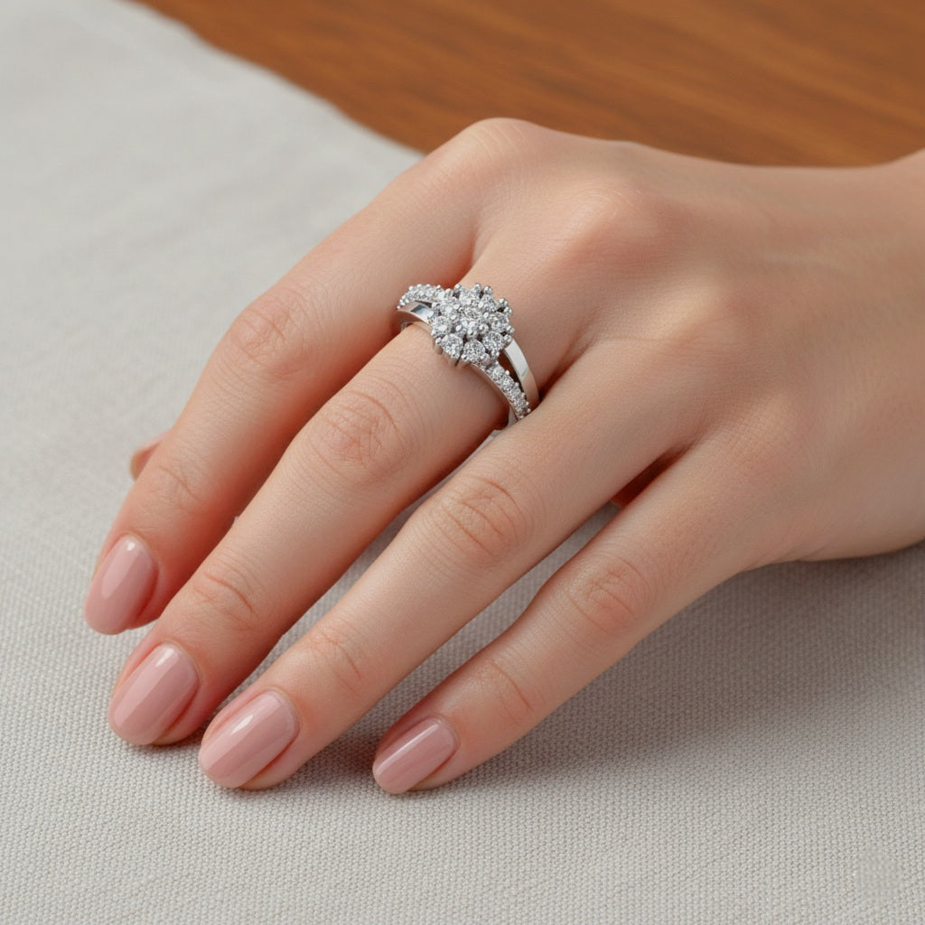 Pure 925 Sterling Silver Ring for Woman | Adjustable Cubic Zirconia Rhodium Plated Ring