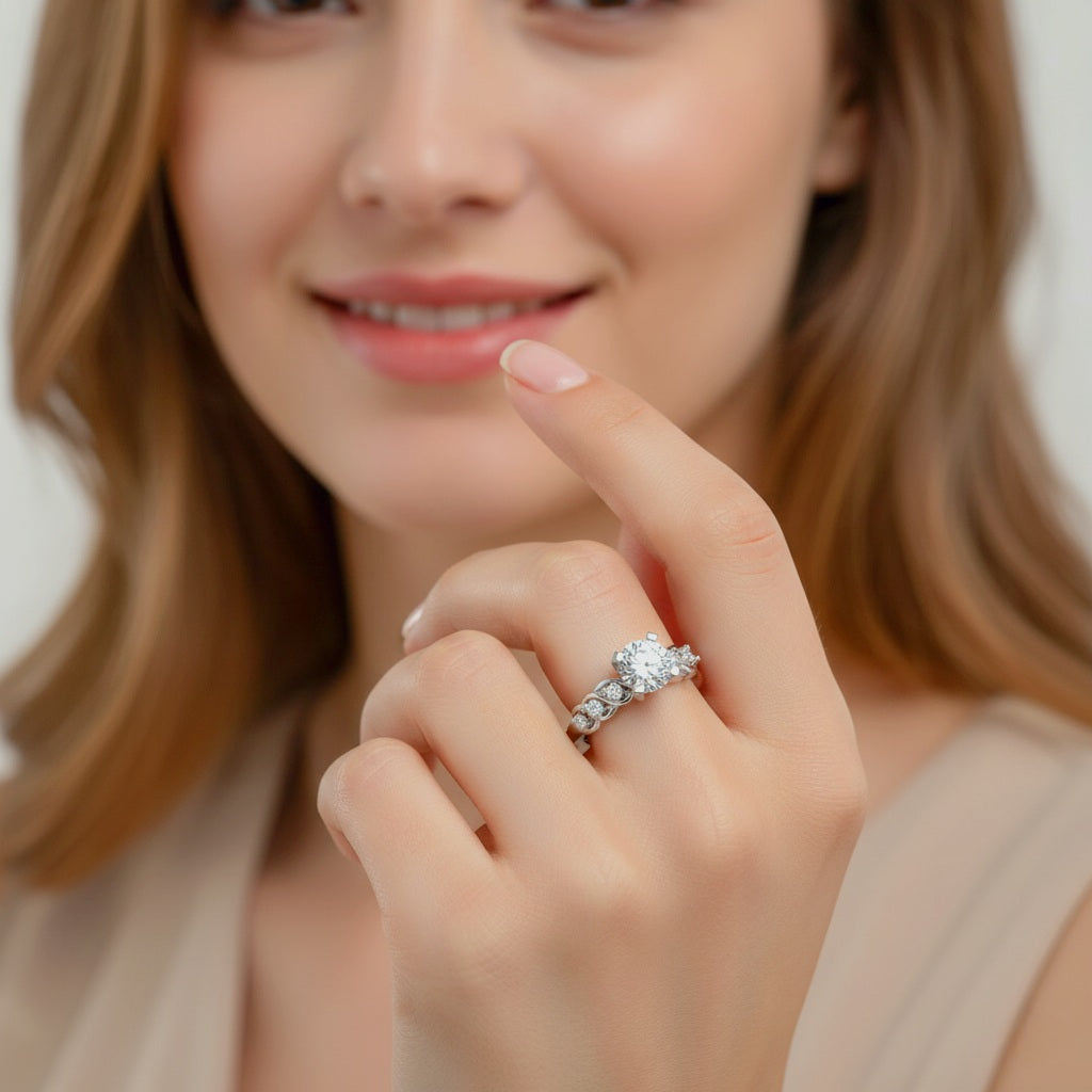 Pure 925 Sterling Silver Ring for Women | Adjustable Solitaire 6MM AAA+ Cubic Zirconia Rhodium Plated Ring