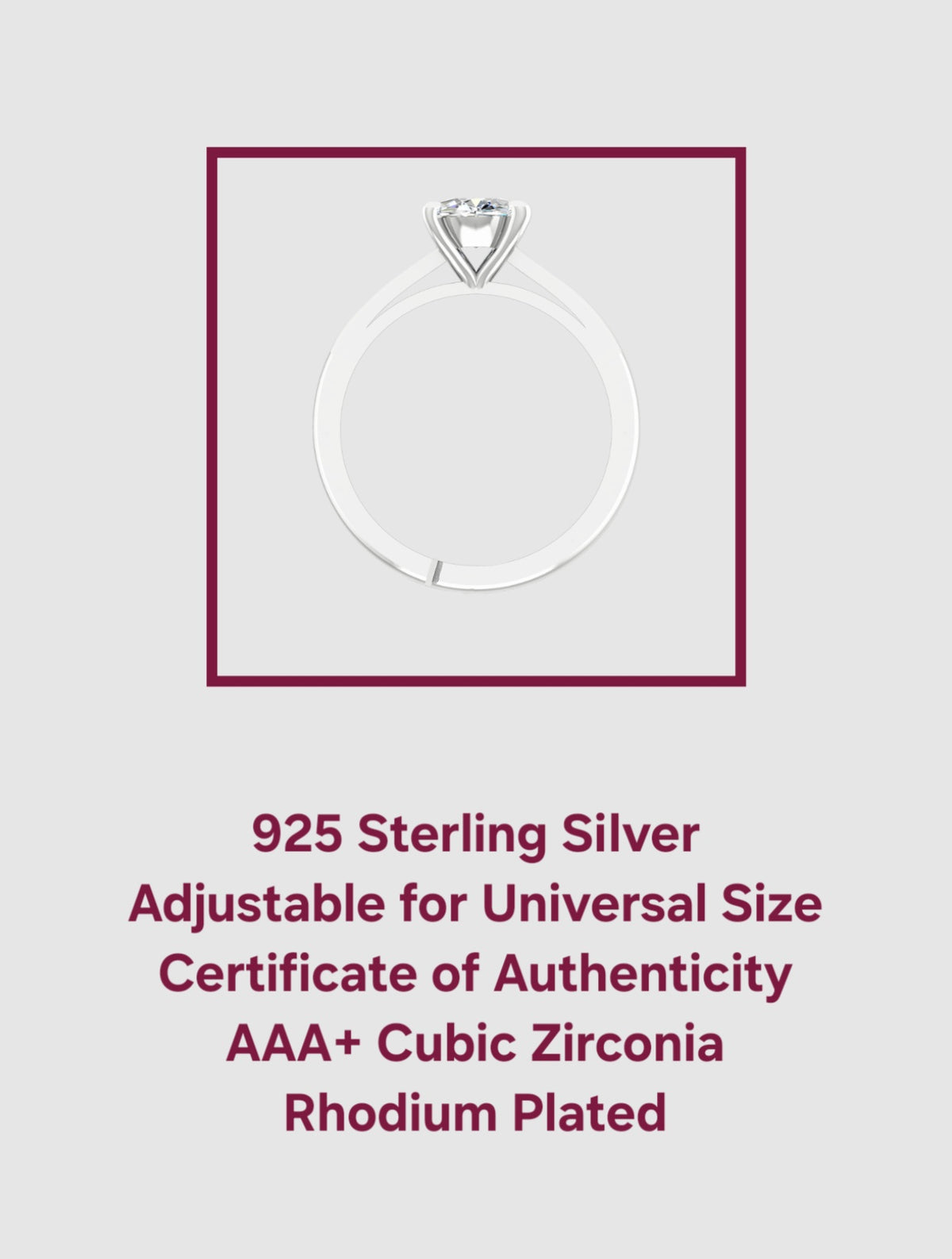SH24K 925 Sterling Silver Ring for Women Adjustable Solitaire Ring for Girls
