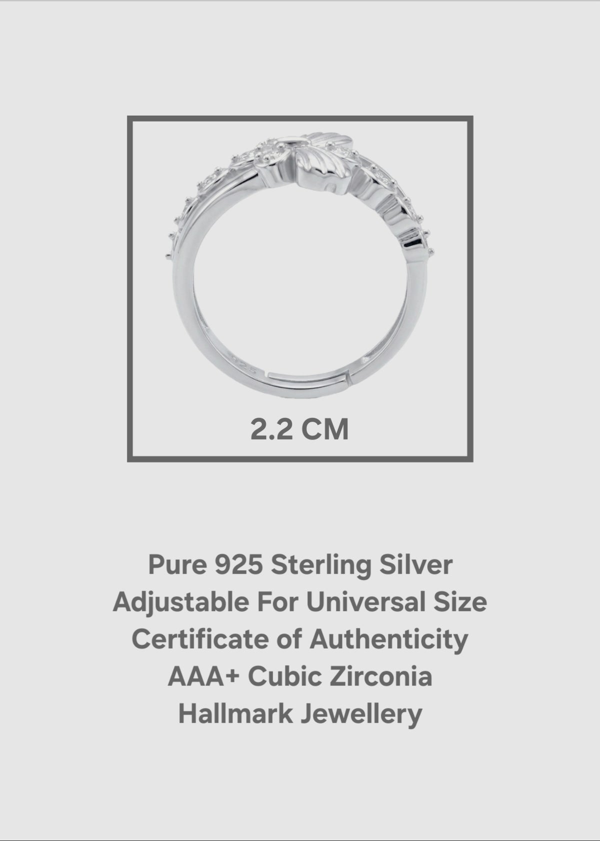 Pure 925 Sterling Silver Butterfly Ring for Women | Adjustable AAA+ Cubic Zirconia Rhodium Plated Ring for Valentine