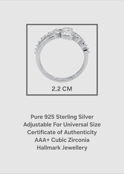 Pure 925 Sterling Silver Butterfly Ring for Women | Adjustable AAA+ Cubic Zirconia Rhodium Plated Ring for Valentine